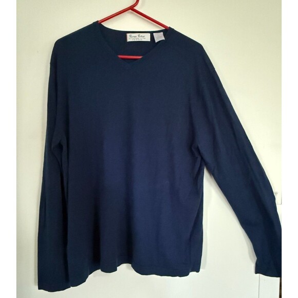 Vtg Burma Bibas Blue Silk/Cashmere V Neck Pullover Sweater Mens L Quiet Luxury - Picture 1 of 4